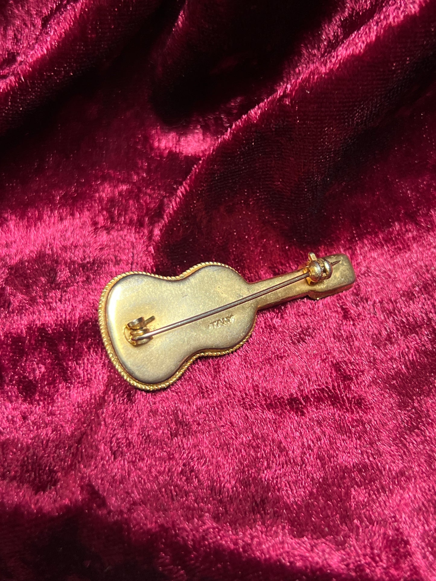 Vintage Jewelry - Brooch - Italian Micro Mosaic - Floral Guitar - Cobalt Blue - Made In Italy
