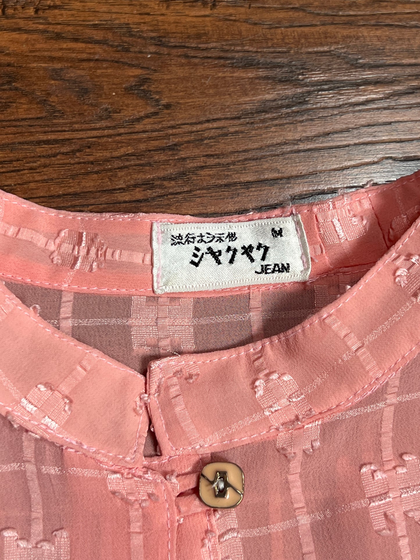 Vintage Clothing - Semi-Sheer Textured Blouse - Peach Pink - Medium