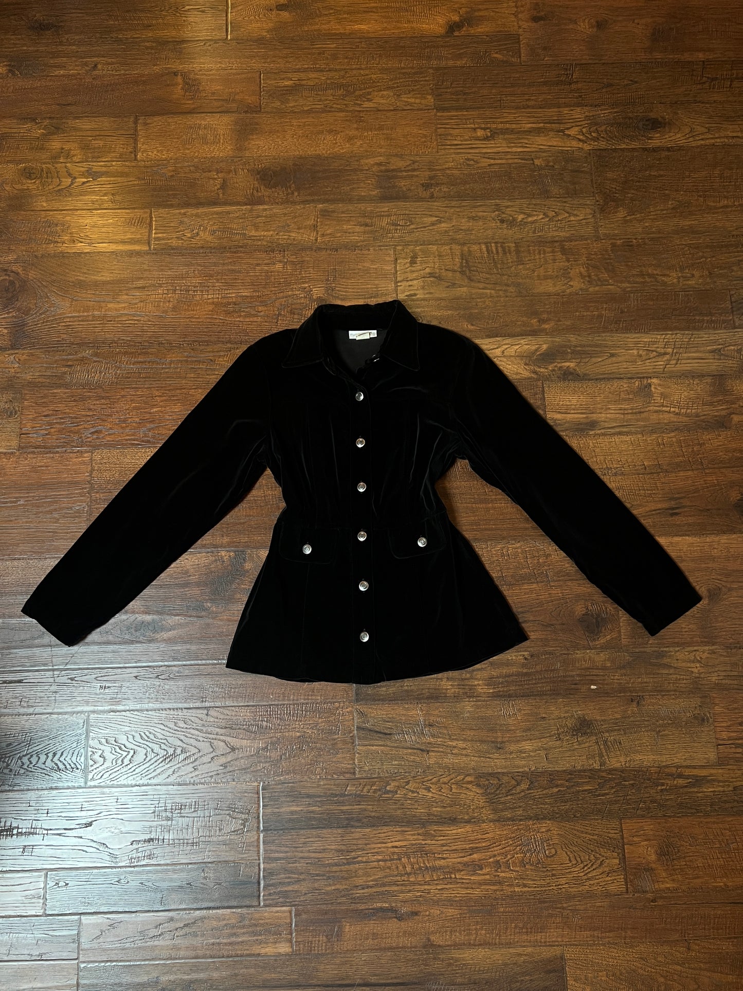 Vintage Paris Sport Club Cotton Velvet Utility Jacket - Black Fitted Snap Front - Medium