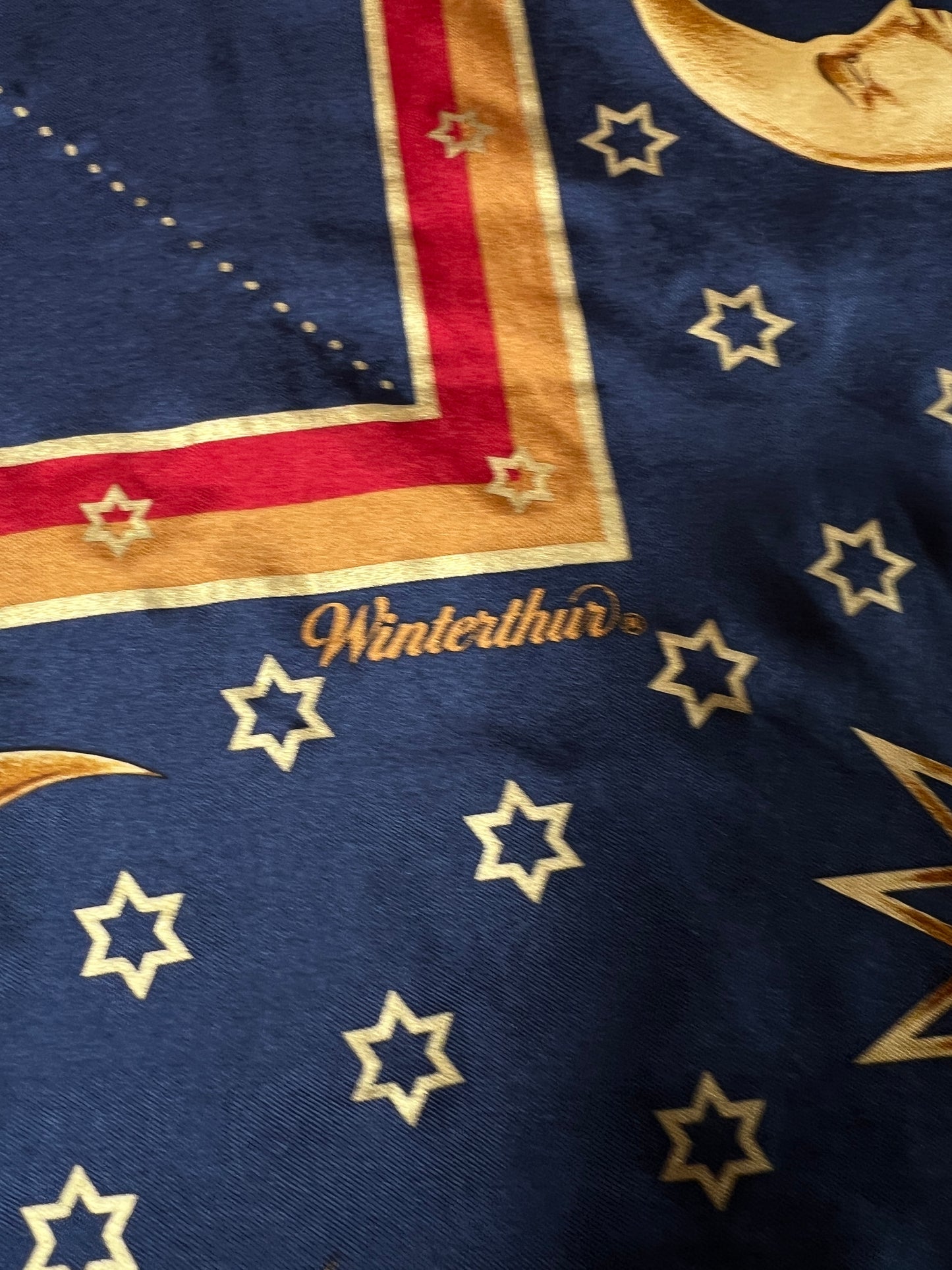 Vintage Winterthur 100% Silk Scarf - Celestial Sun Moon Whimsigoth Print