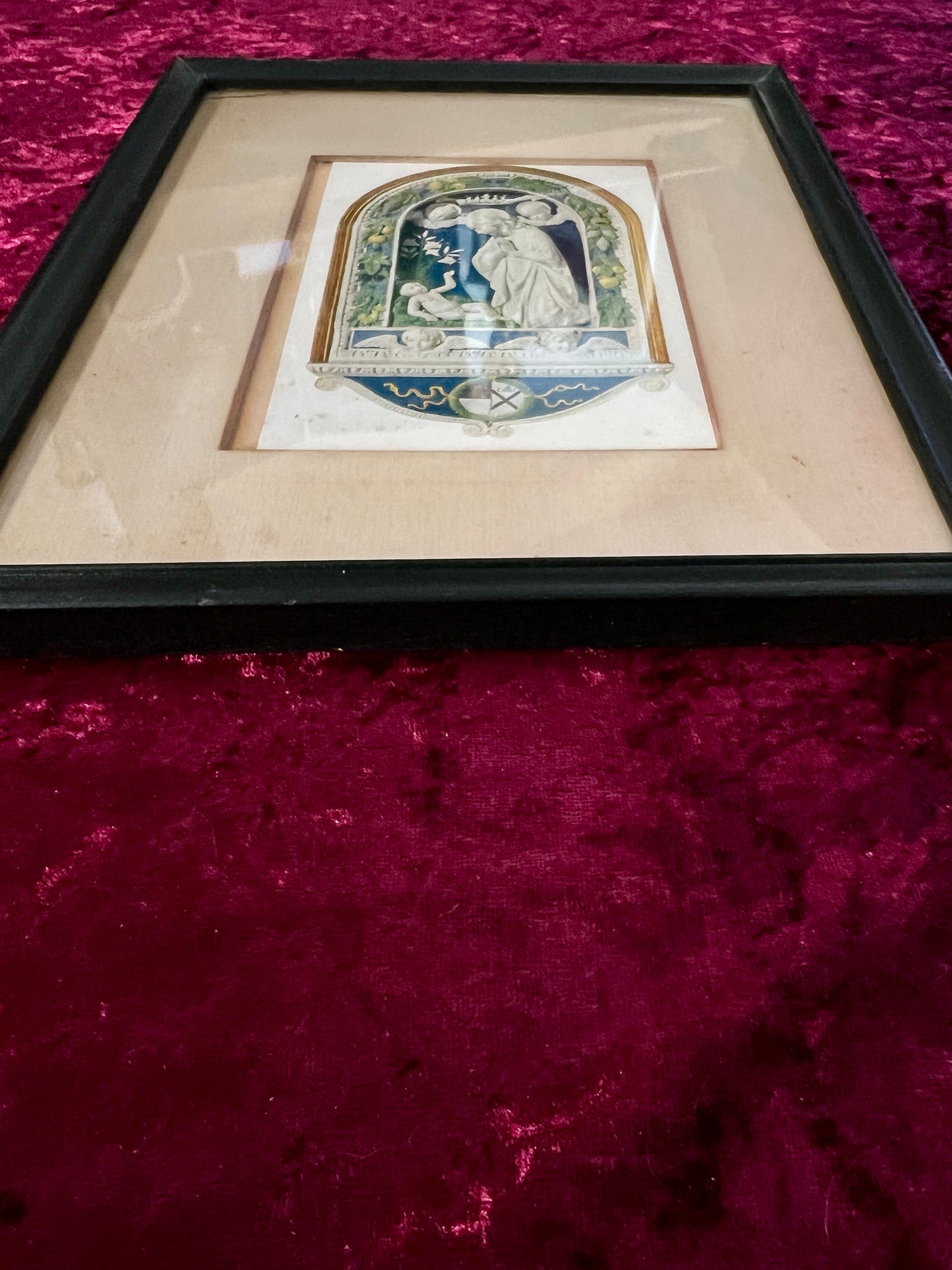 Vintage Framed Madonna and Child Print - Grecian Relief Classical Style