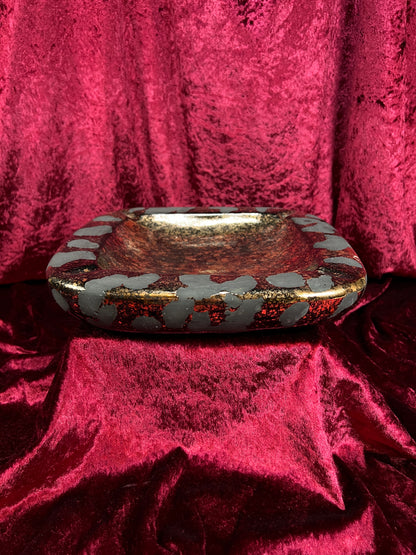 Vintage Mid Century Ceramic Ashtray - Westwood California Metallic Gold Black Leopard Print Glaze
