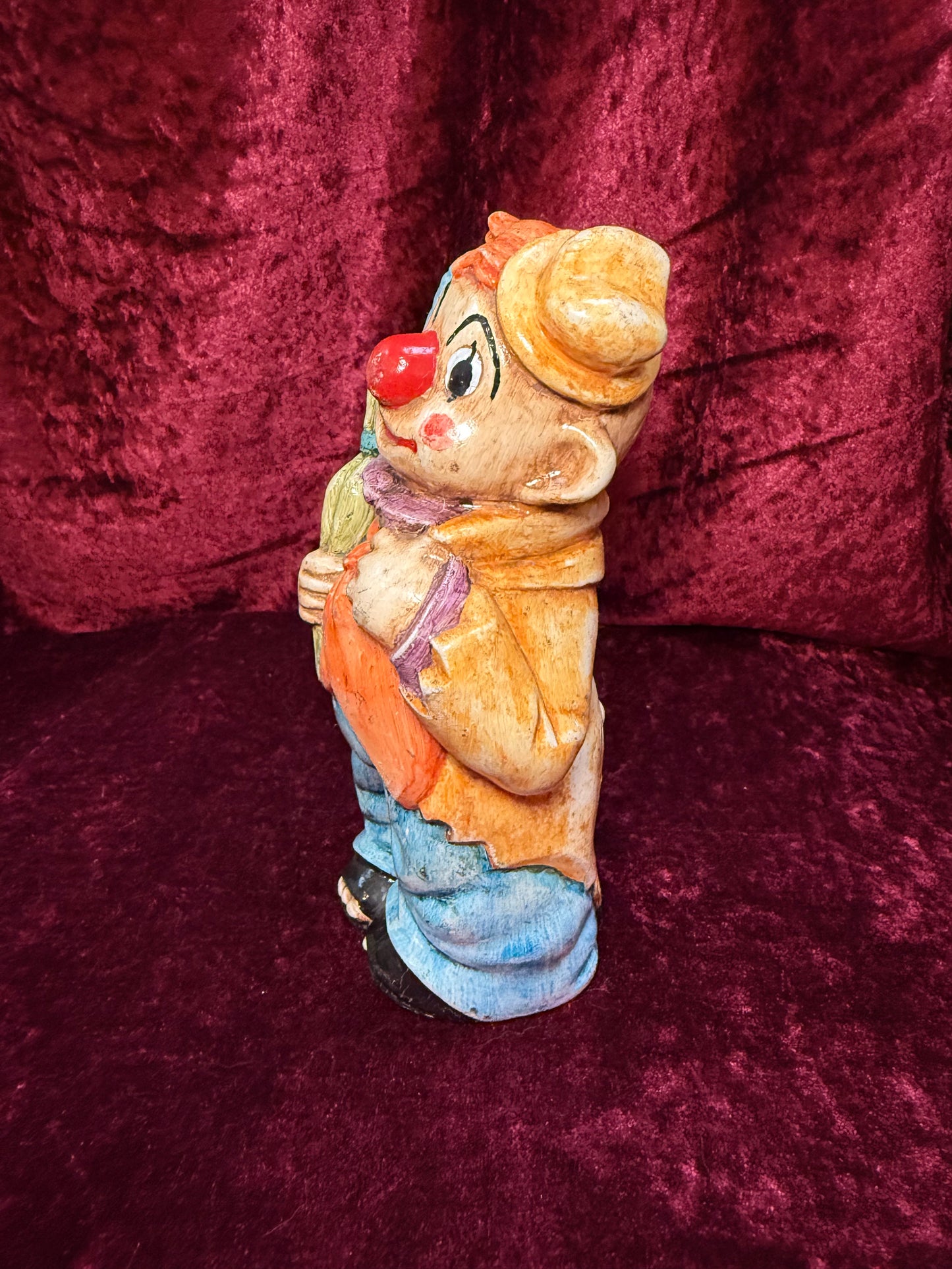 Vintage Clown Art - Whimsical Ceramic Figure - Hobo Clown with Umbrella