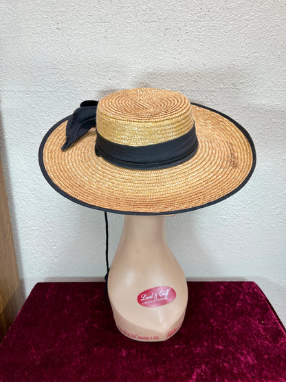 Vintage Accessories - Straw Sun Hat - Black Bow - Medium