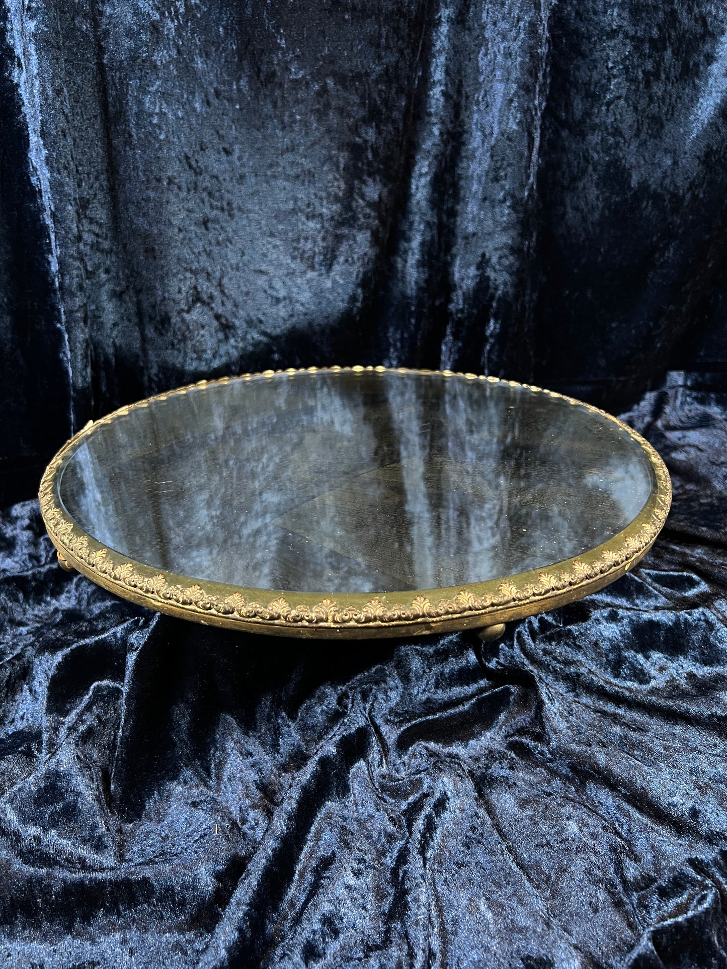 Antique Silver Plate Plateau Mirror - Ornate Beveled Glass Footed Vanity Tray
