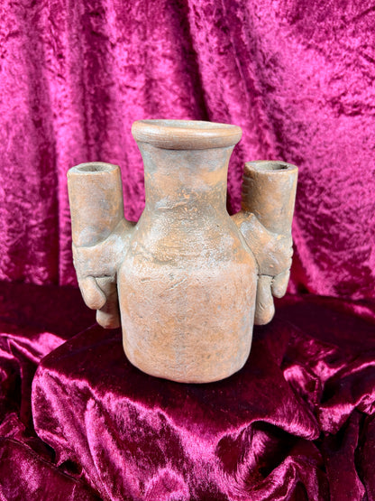 Vintage Oddities - Altar Candelabra - Red Clay Mayan / Aztec Deity Effigy