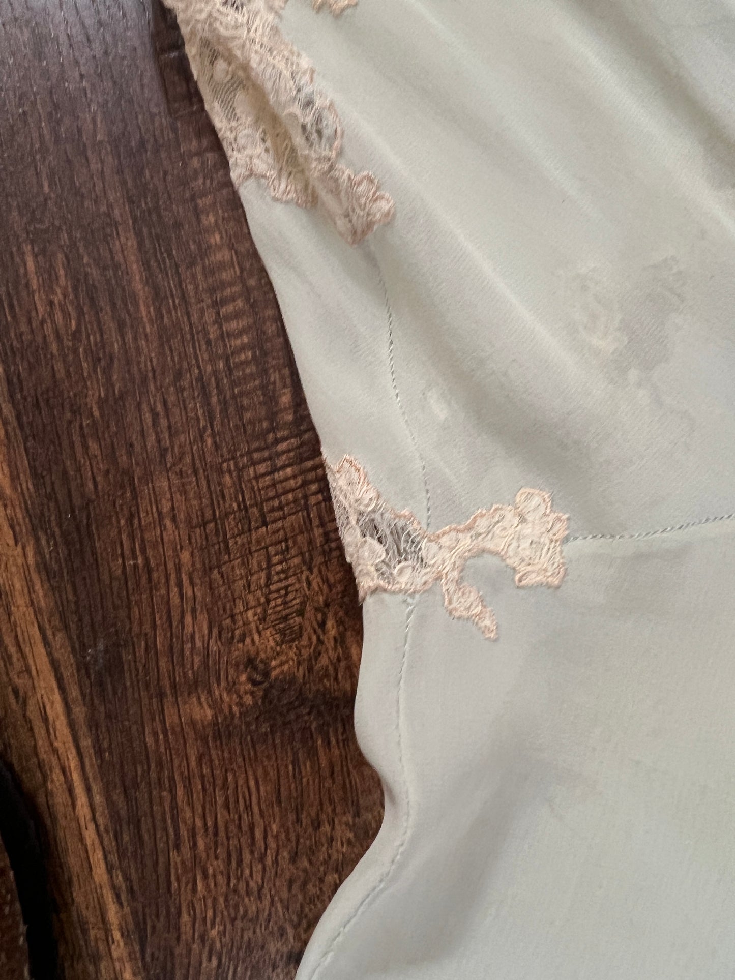Vintage 1940s Bias Cut Slip Dress - Seafoam Green Lace Nightgown - Medium