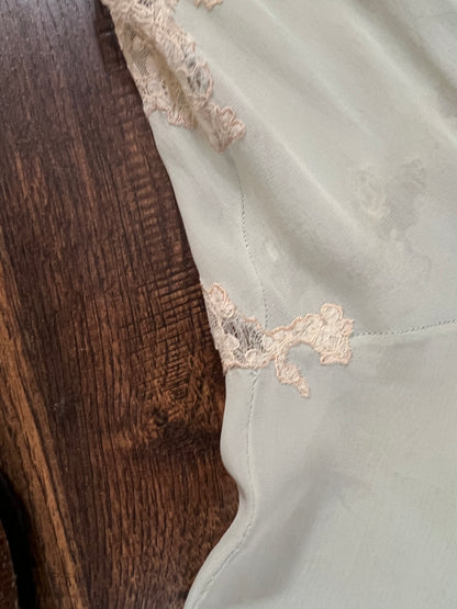 Vintage 1940s Bias Cut Slip Dress - Seafoam Green Lace Nightgown - Medium