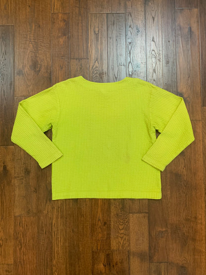 Vintage Clothing - Honeycomb Crewneck Pullover Sweatshirt - Lime Green - Hot Pink Palm Tree -  Medium