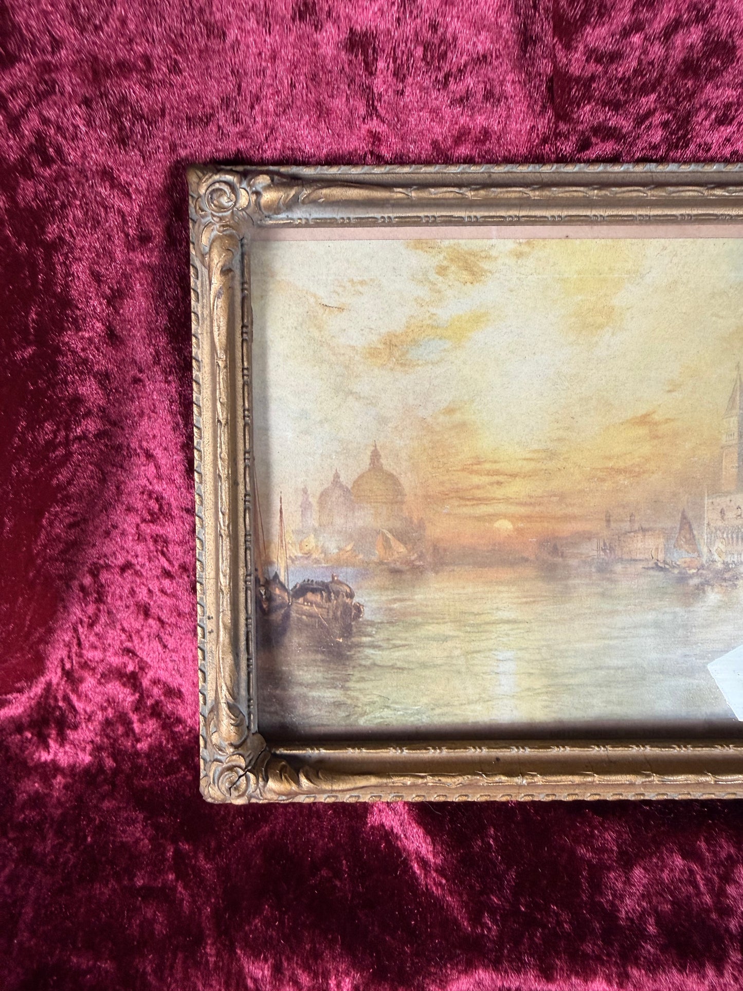 Antique Framed Chromolithograph Wall Art - Sunset On The Grand Canal, Venice by Thomas Moran - 1906 by J.W. Crane