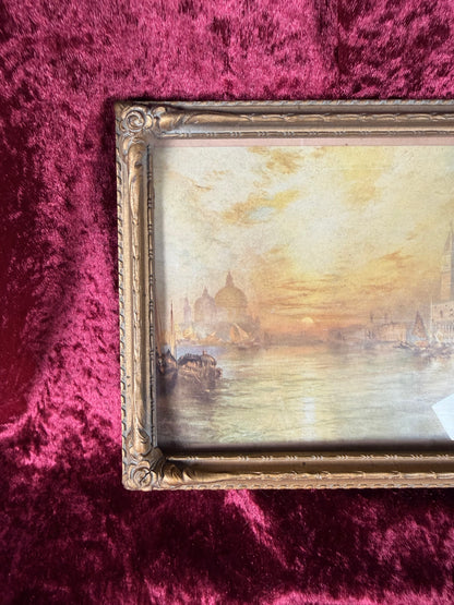 Antique Framed Chromolithograph Wall Art - Sunset On The Grand Canal, Venice by Thomas Moran - 1906 by J.W. Crane