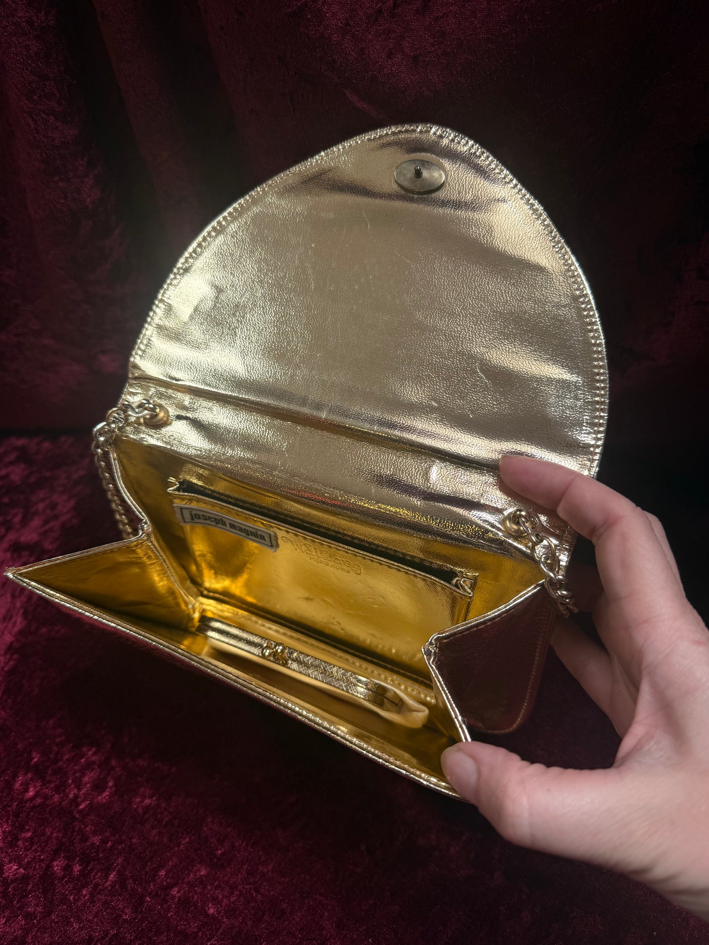 Vintage Accessories - 1980s Gold Metallic Evening Purse with Chain Shoulder Strap - Walborg