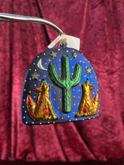 Vintage Christmas - Handblown Glass Ornament - Howling Coyotes - Chris Bubany - Poland