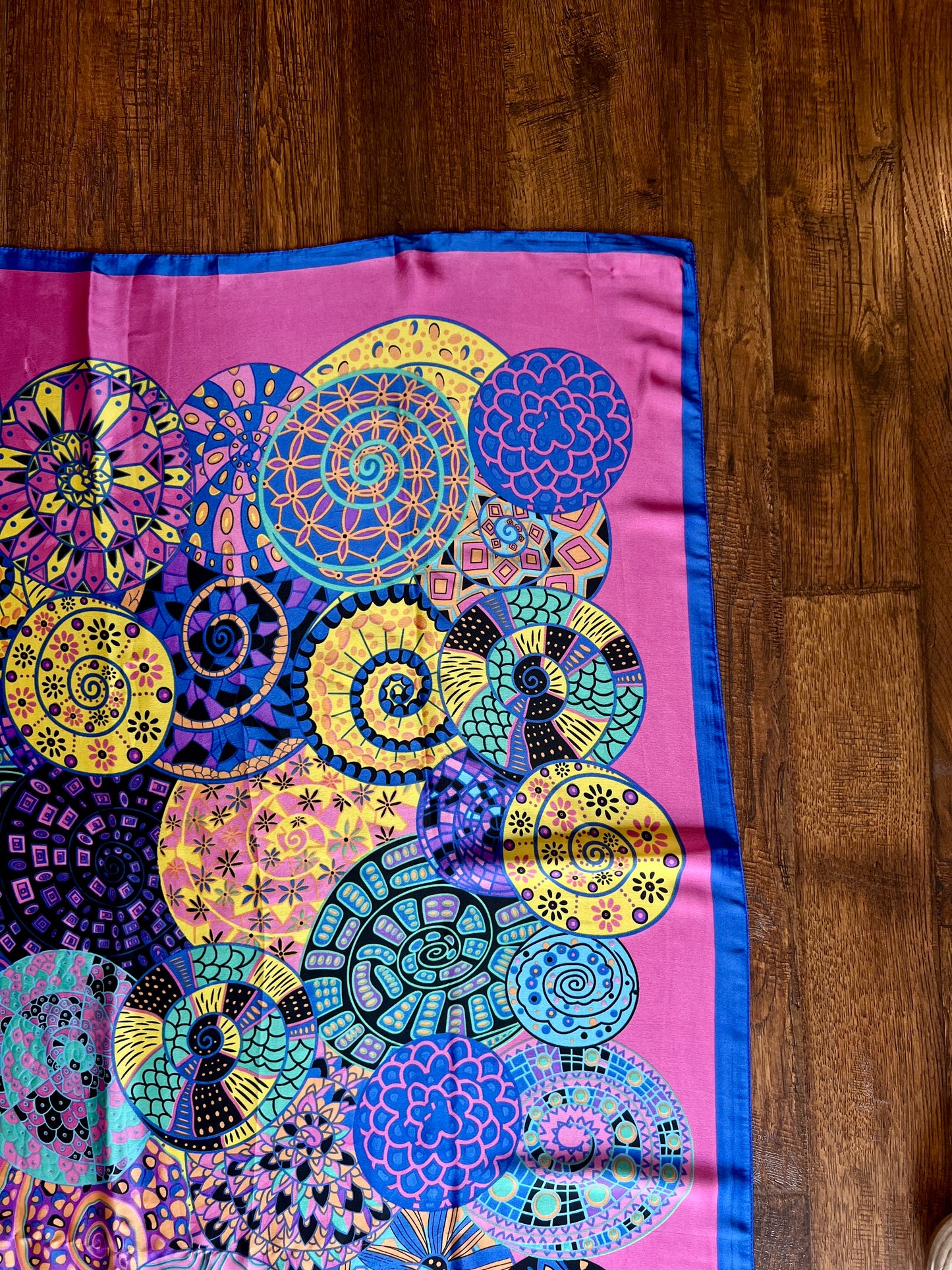 Vintage Hermes Long 100% Silk Scarf - Reves d'Escargot Snails' Dream Pink and Blue Design