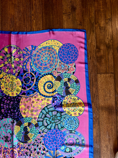 Vintage Hermes Long 100% Silk Scarf - Reves d'Escargot Snails' Dream Pink and Blue Design