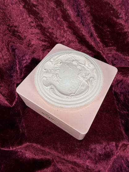 Vintage Vanity - Pink Plastic Powder Box – Art Nouveau Lady Reclining Lid - Evyan