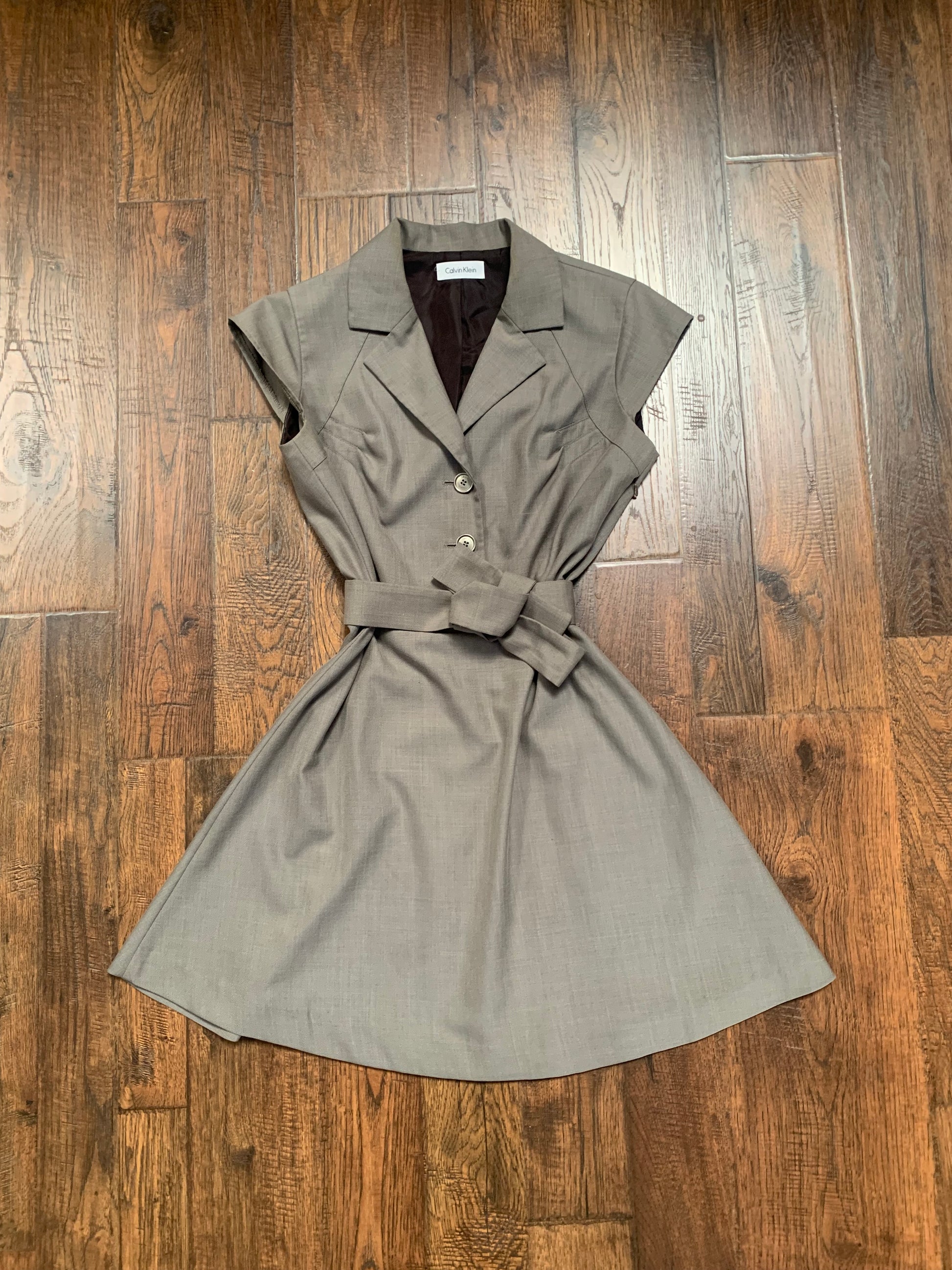 Clothing - Mini Half Button Dress - A-Line - Slate Grey - Calvin Klein The Cat Vintage Clothing - Mini Half Button Dress - A-Line - Slate Grey - Calvin Klein The Cat Vintage