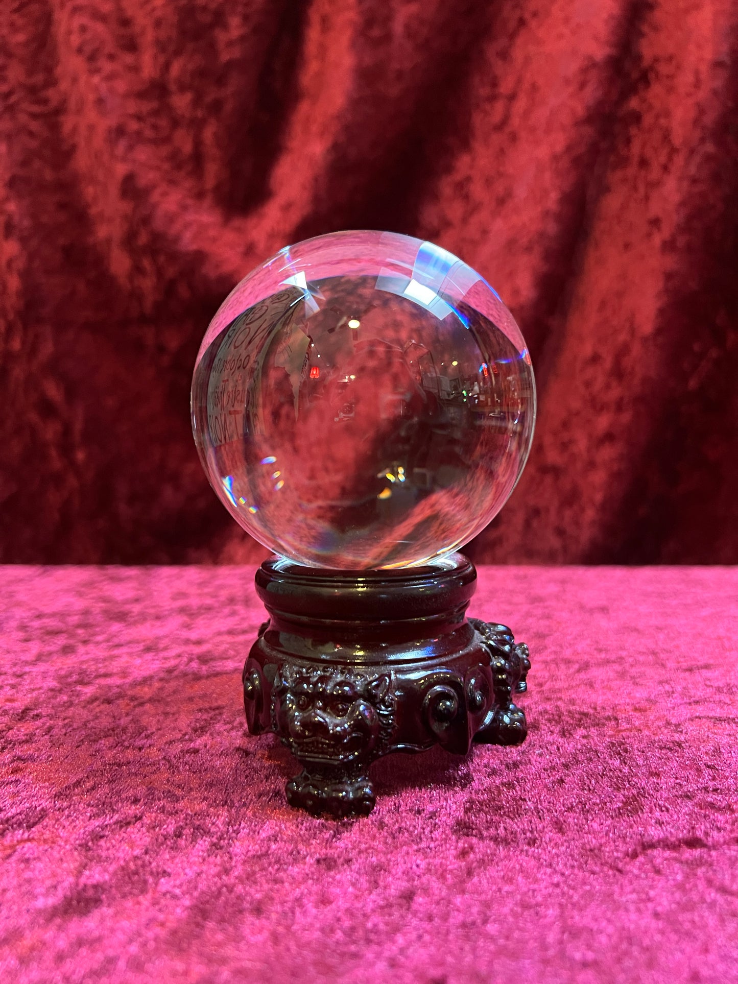 Vintage Curiosities - Crystal Ball with Carved Wood Dragon Head Stand - Medium
