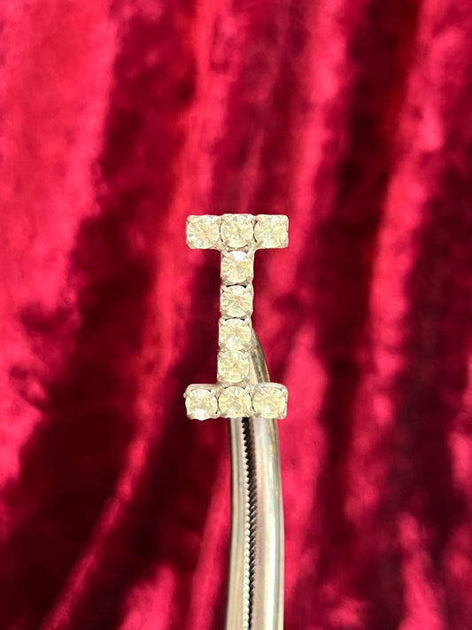 Vintage Jewelry - Brooch - Silver Tone Metal - Clear Rhinestones - Letter I