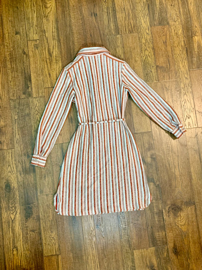 Vintage The Kollection LTD. Sparkly Pinstripe Knit Shirt Dress with Rhinestone Buttons - Small