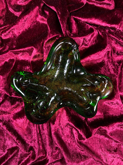 Vintage Blenko Handblown Ashtray - Green Amoeba Freeform Art Glass Trinket Dish