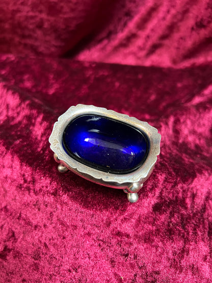 Vintage Kitchen - Footed Salt Cellar with Cobalt Blue Glass Insert - Sterling Silver - Hardy Bros - England