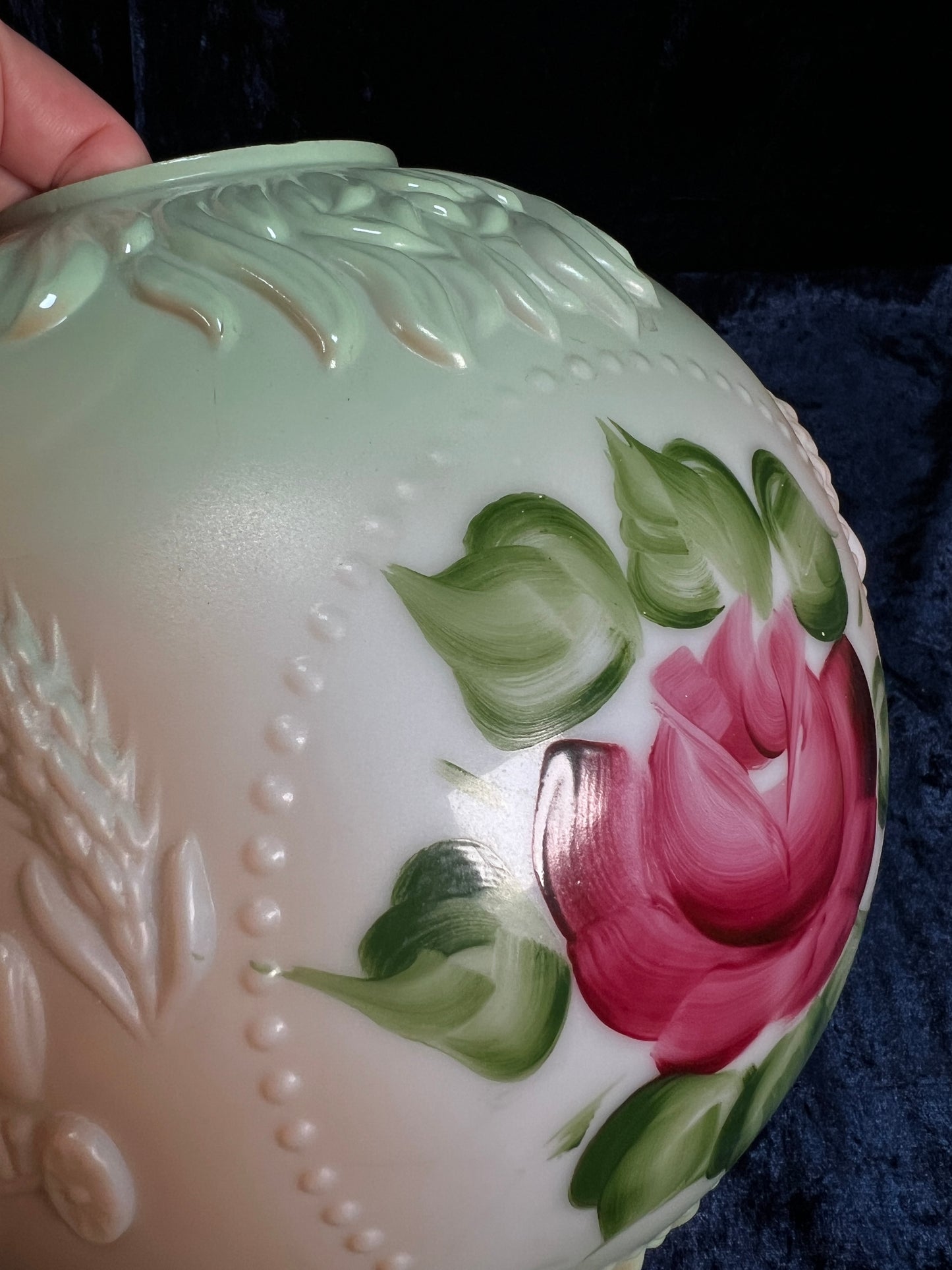 Vintage Fenton Milk Glass Table Lamp – Hand Painted Roses Double Globe Hurricane Parlor Style