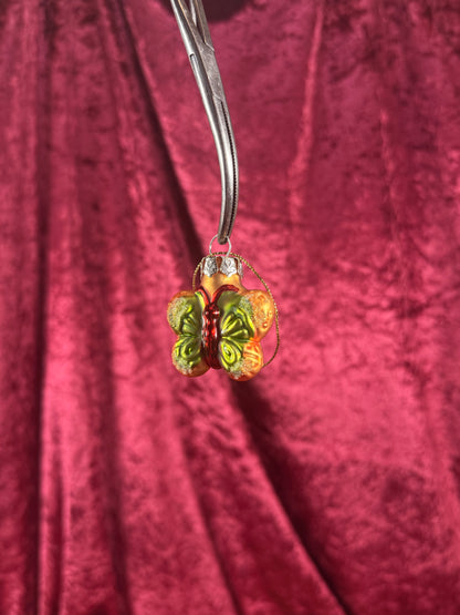 Vintage Christmas - Handblown Glass Ornament - Green and Red Butterfly - 1.75"
