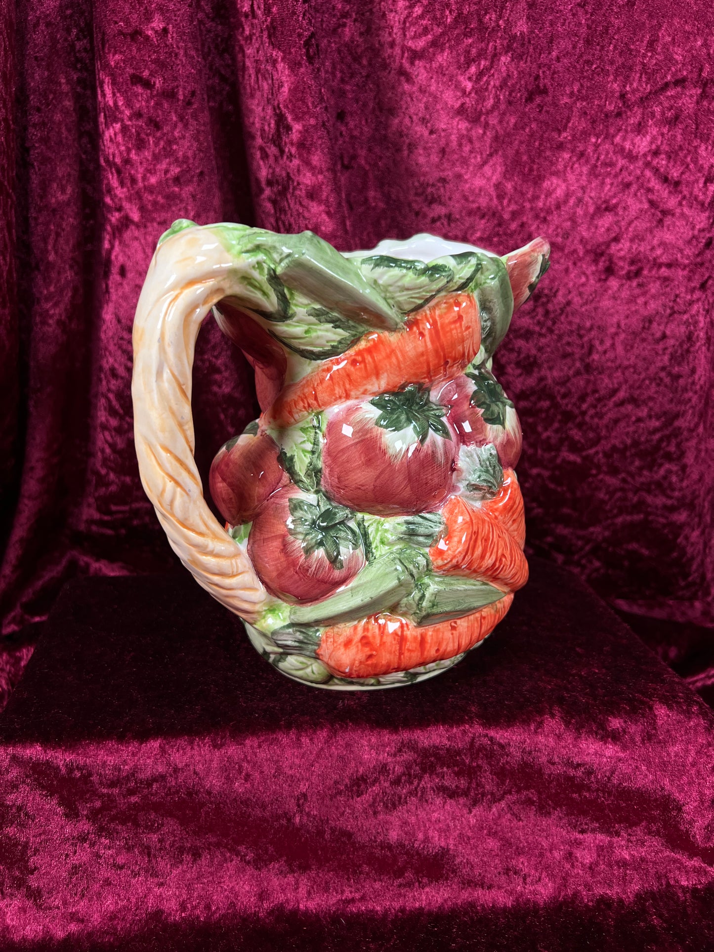 Vintage Ceramic Pitcher - Hand Painted 3D Vegetable Relief - World Bazaar Inc