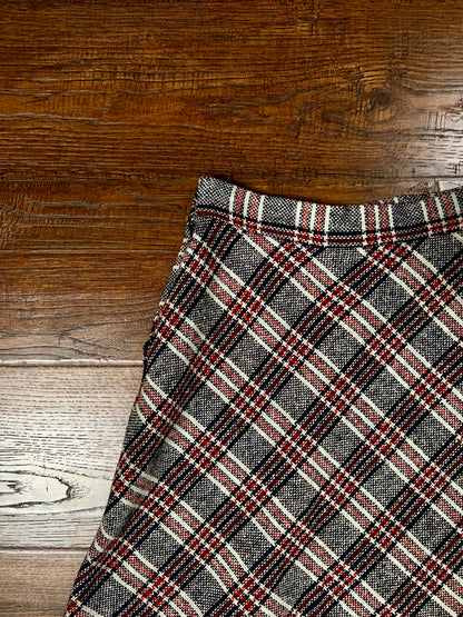 Vintage Wool Blend Plaid Skirt - Trousers Up Patch Pocket A-Line - Size Medium