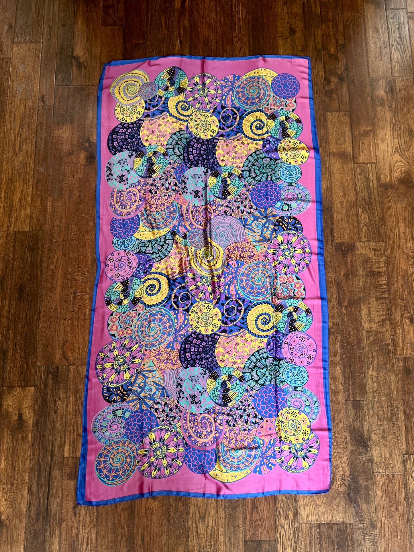 Vintage Hermes Long 100% Silk Scarf - Reves d'Escargot Snails' Dream Pink and Blue Design