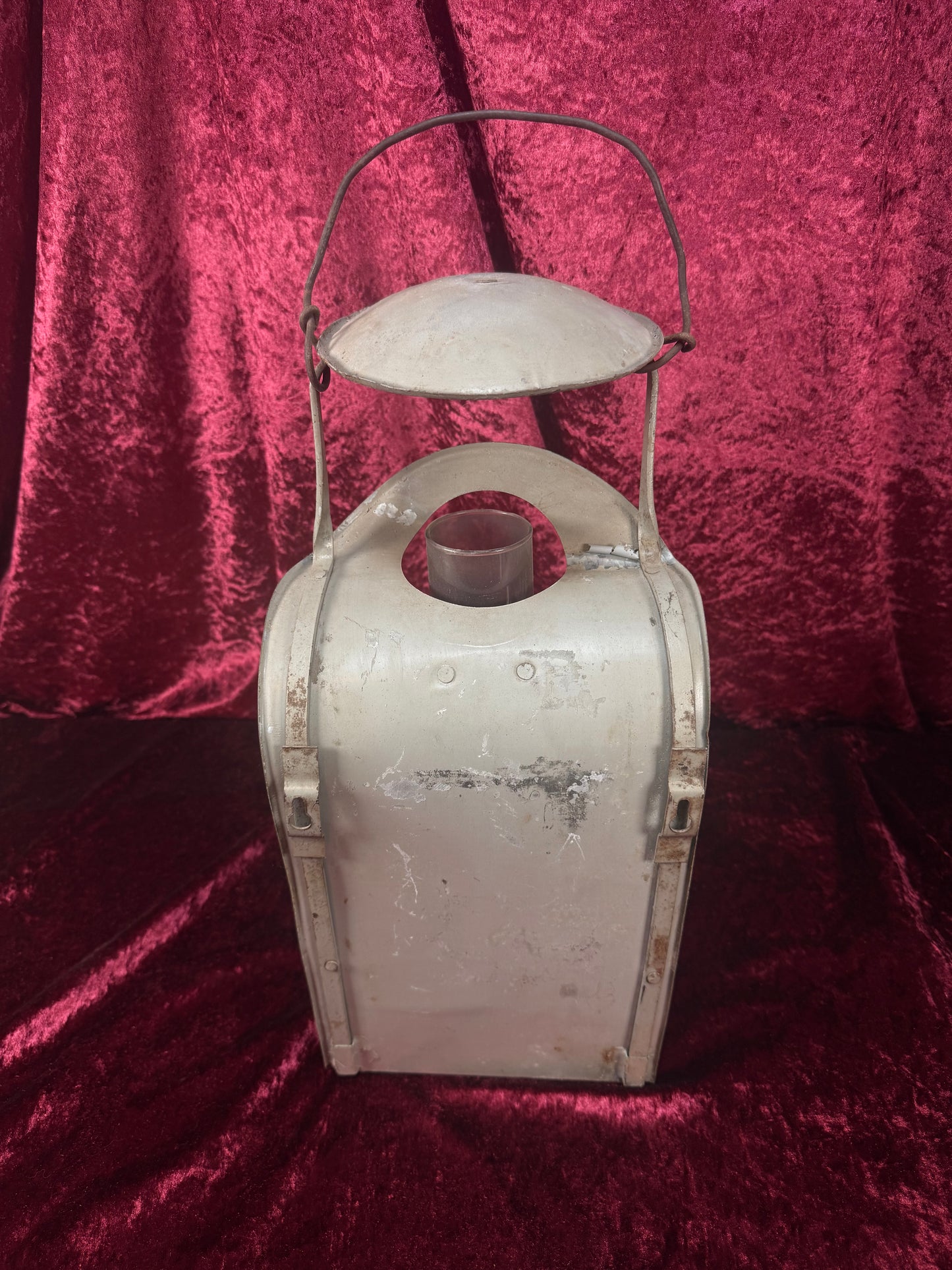 Antique Metal Railroad Wall Mount Oil Lantern – Gray Hurricane Lamp Glass Chimney - Eagle