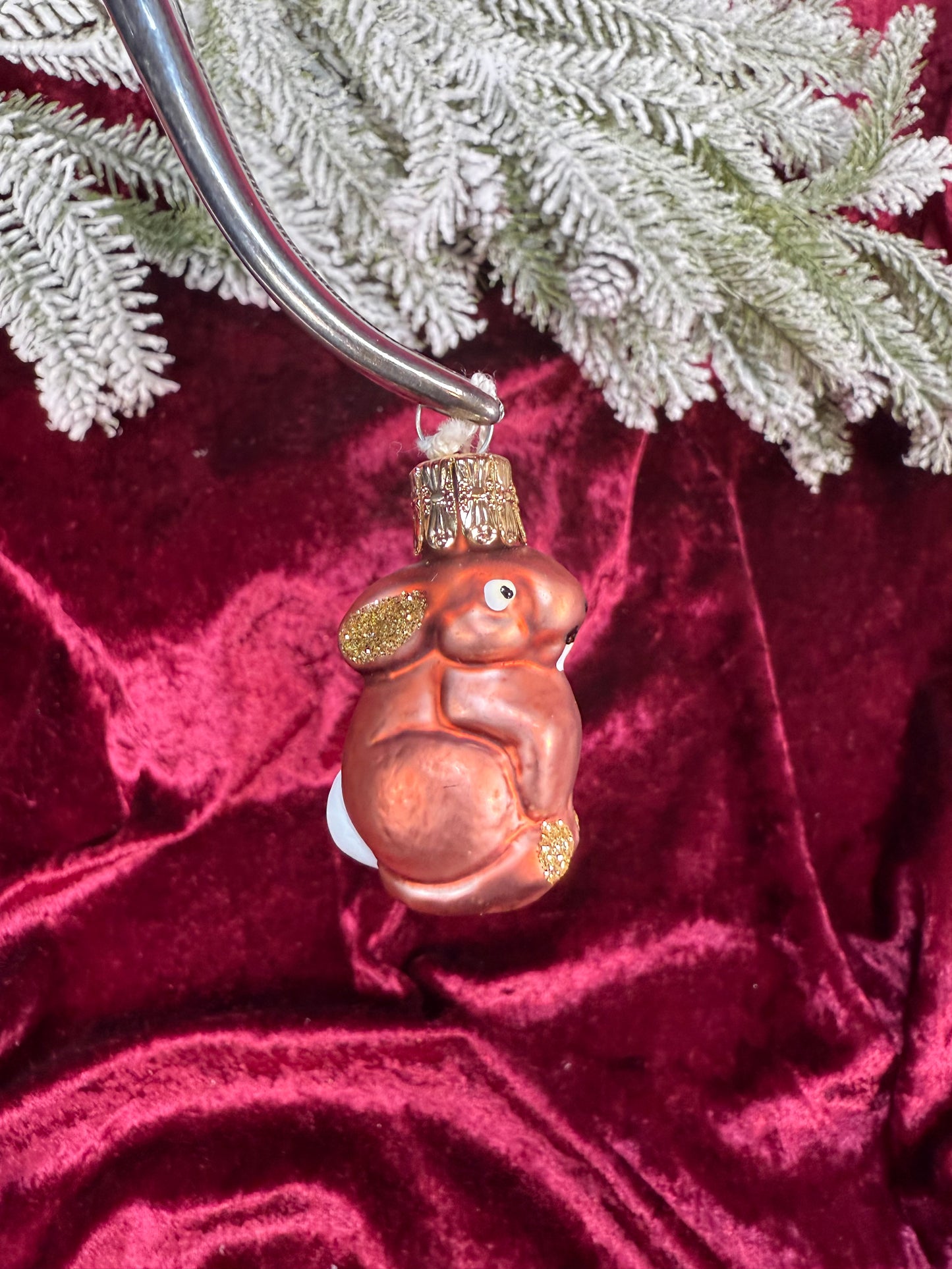 Vintage Christmas - Handblown Glass Ornament - Brown Bunny - Czech Republic