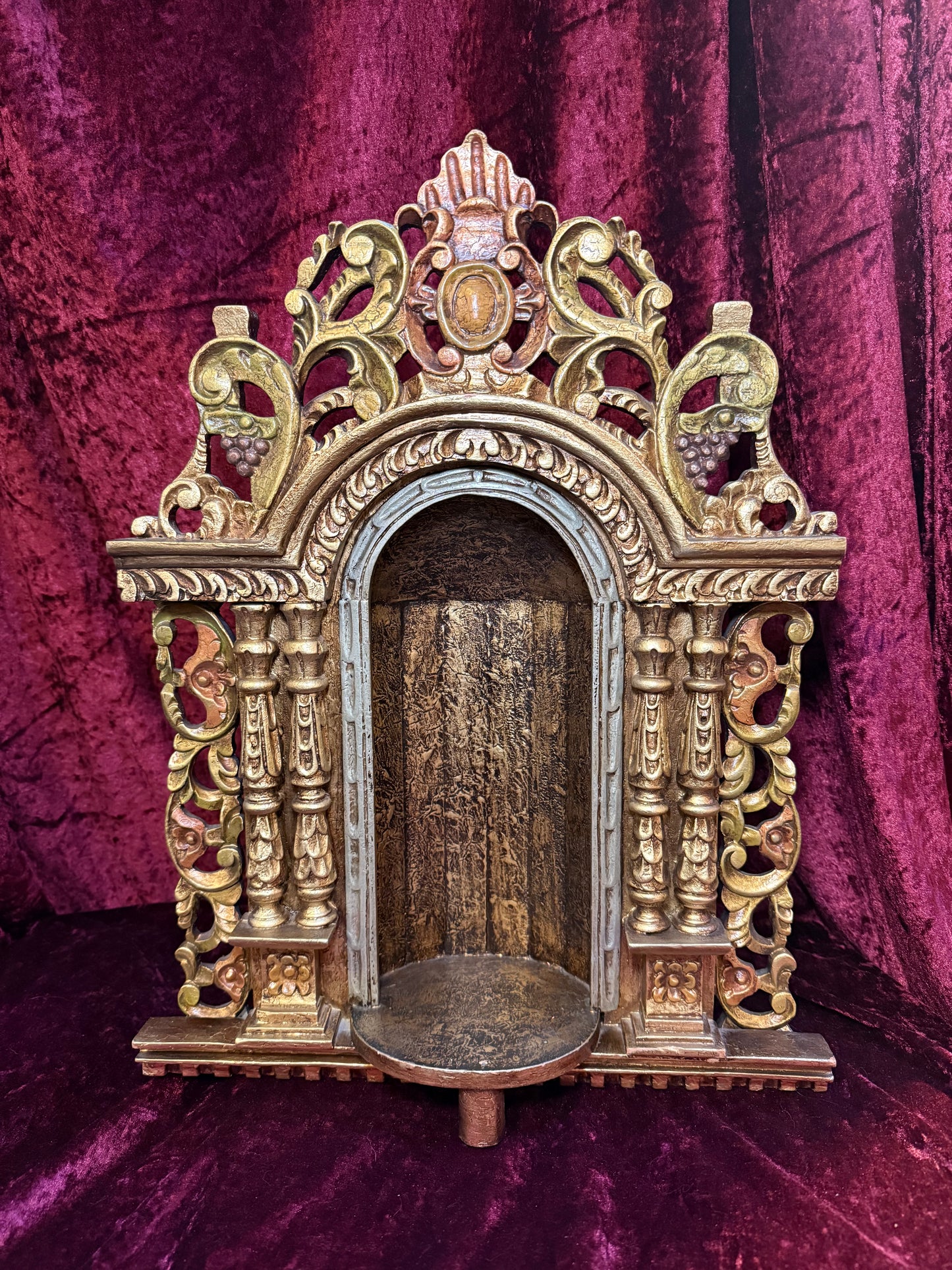 Vintage Hand Carved Wooden Altar - Immaculate Conception of Mary - Gold Shrine Devotional