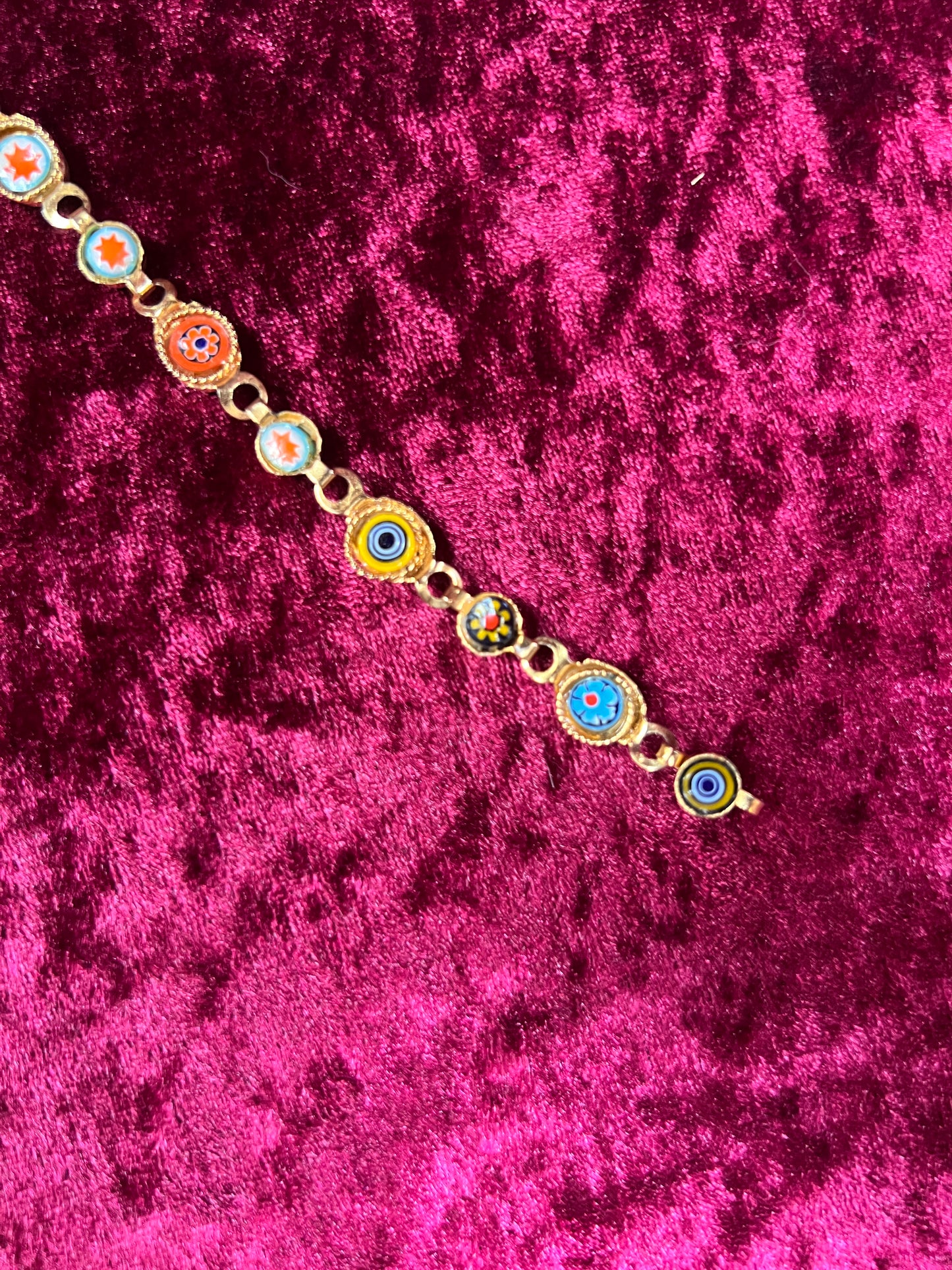 Vintage Jewelry - Bracelet - Gold Tone Metal - Round Glass Tiles