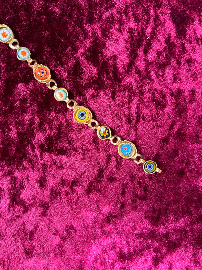 Vintage Jewelry - Bracelet - Gold Tone Metal - Round Glass Tiles