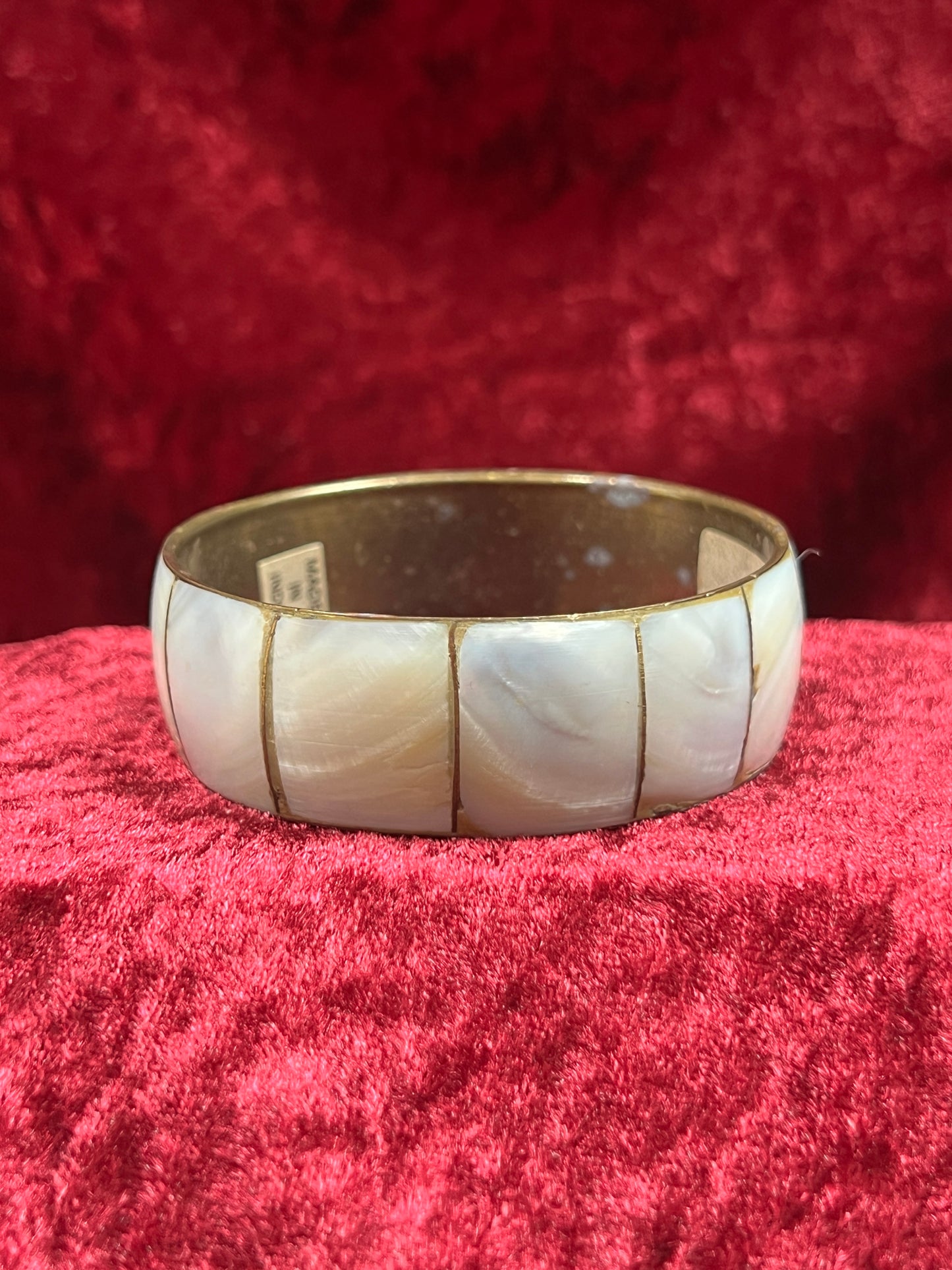 Vintage Jewelry - Chunky Bangle Bracelet - Brass and Mother Of Pearl - Made In India