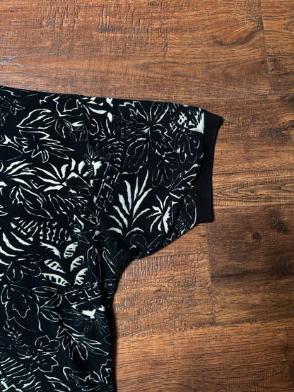 Vintage 1990s Chaps Ralph Lauren Cotton Polo Shirt – Black Tropical Print – X-Large