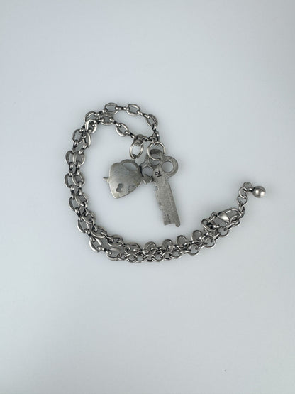 Skeleton Key Necklace - Vintage Old Stock and Antique Materials -  Collar Length 16" Silvertone Chain