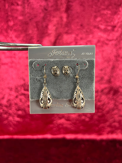 Vintage Jewelry - Studs and Dangling Earrings Set - Sterling Silver - Jezlaine - Made In USA