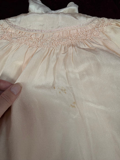 Vintage Pink Silk Baby Capelet – Hand Smocked Nursery Heirloom