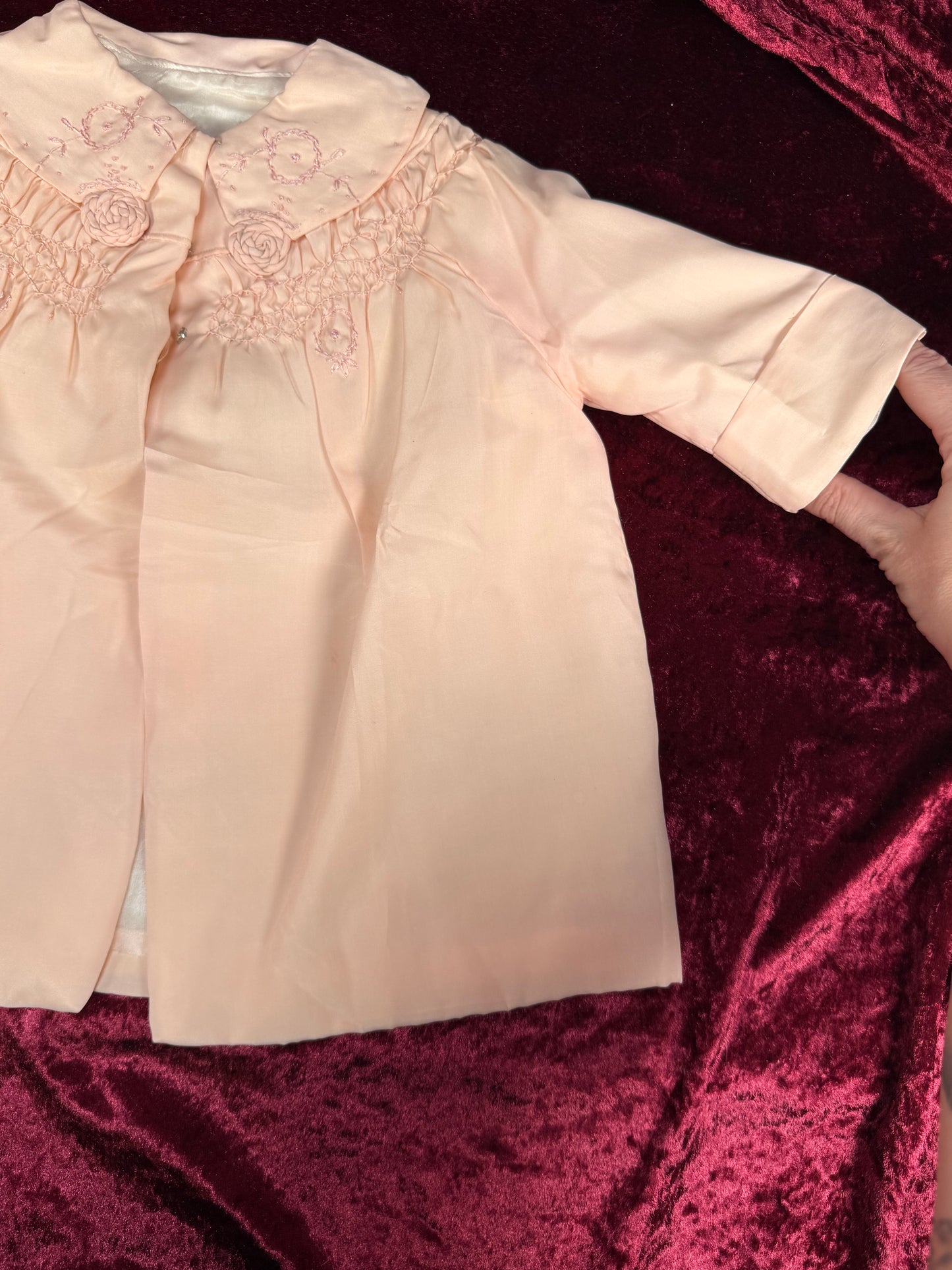 Vintage Silk Baby Capelet – Blush Pink Embroidered Lined Infant Coat