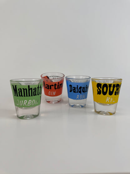 Vintage 1950s Federal Glass Cocktail Recipe Shot Glasses - Set of 4