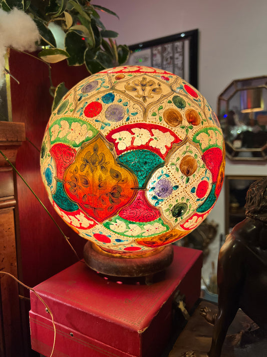 Vintage Lamp - MCM Tabletop Globe Lamp - Hand Painted Camel Bladder