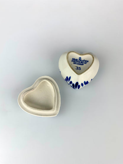 Vintage Royal Delft Porcelain Hand Painted Heart Shaped Trinket Box - Delfts Blue - Made In Holland