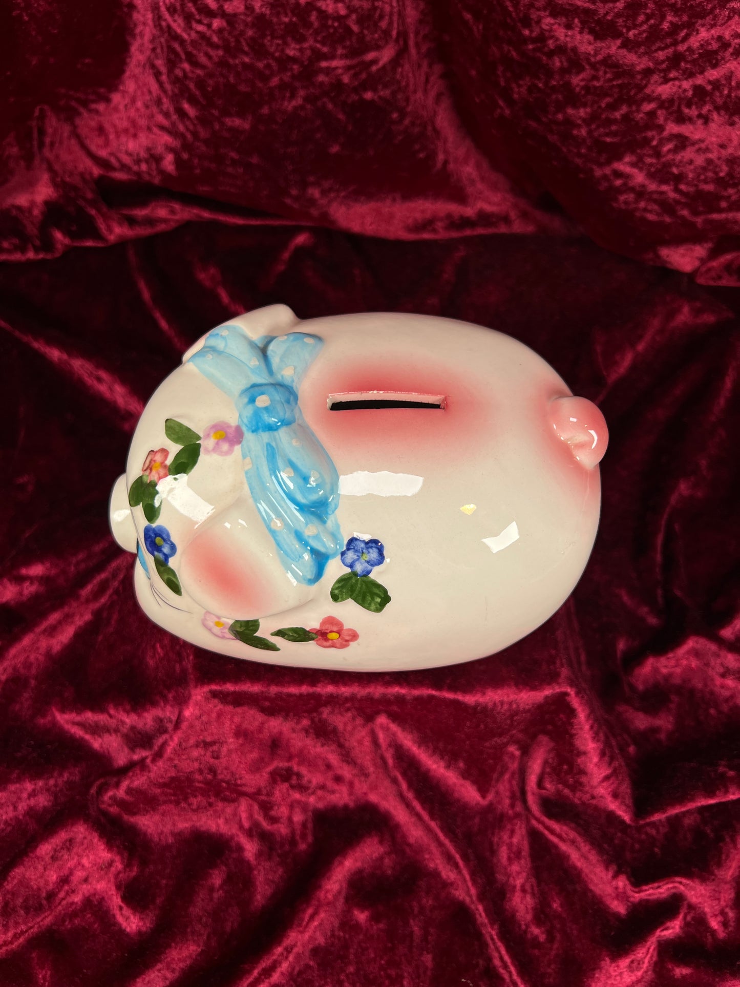 Vintage Ceramic Piggy Bank - Anthropomorphic Blue Eyed Kitsch Pig