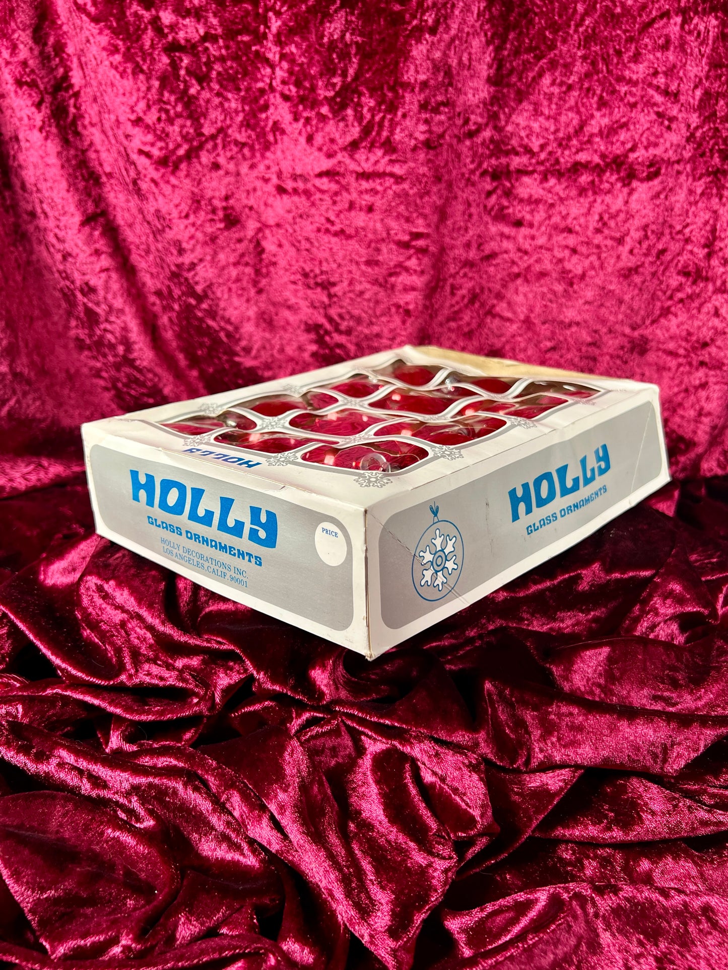 Vintage Christmas - Glass Ornament Set of 12 - Solid Red - Holly - Made In USA