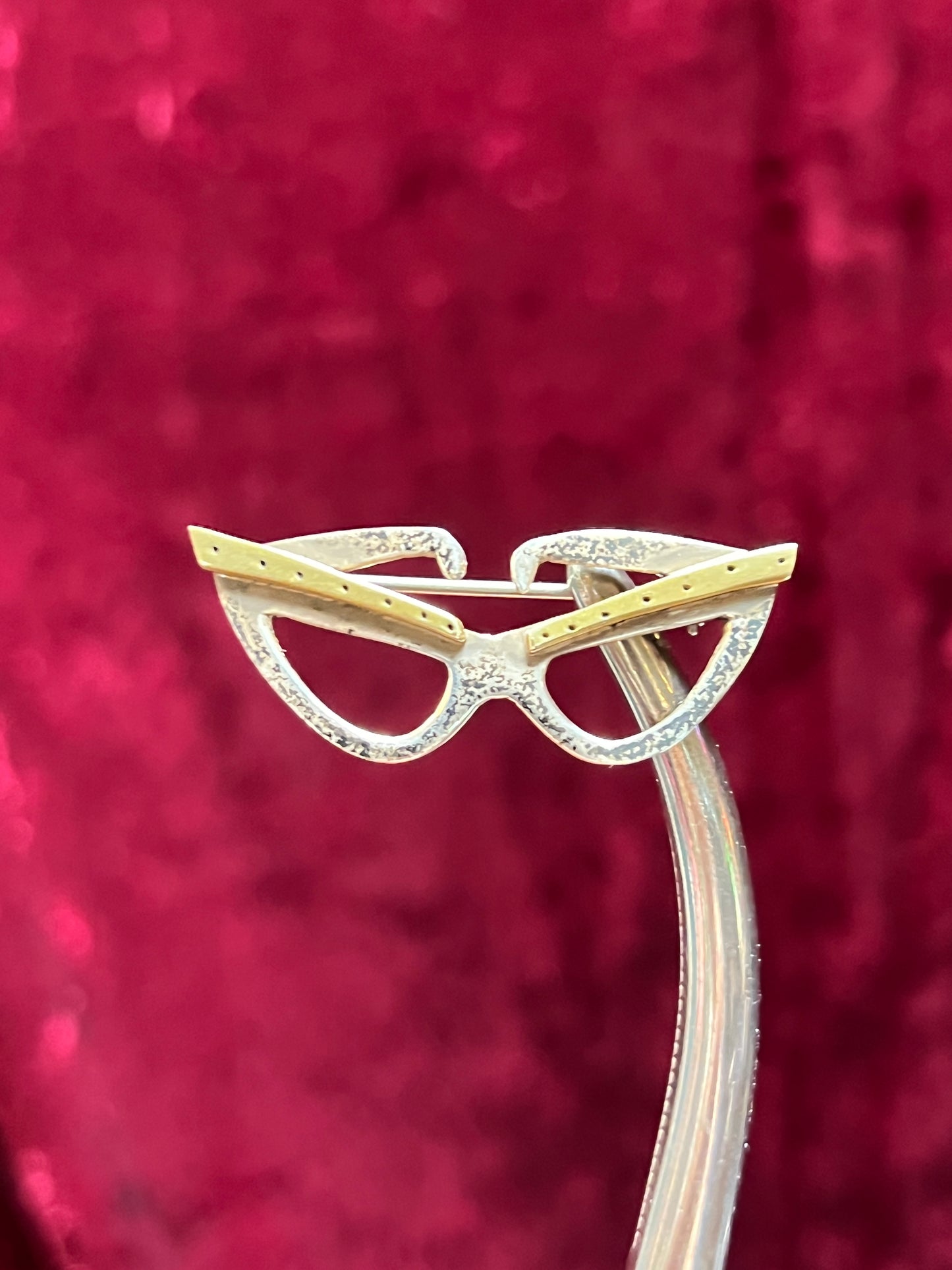 Vintage Jewelry - Brooch - 925 Silver - Cat Eye Glasses