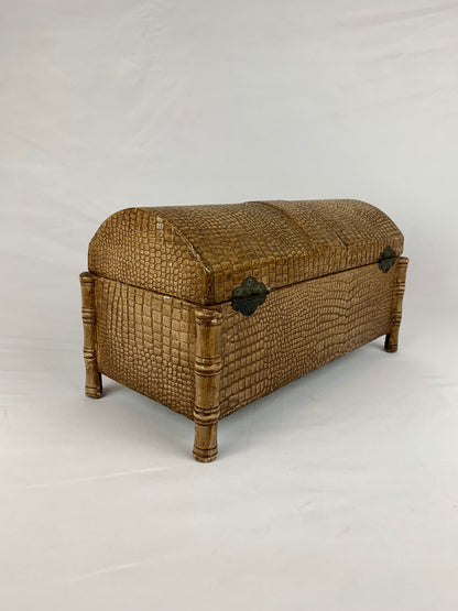 Faux Brown Alligator Skin Treasure Box w/ Bamboo Stalk Legs