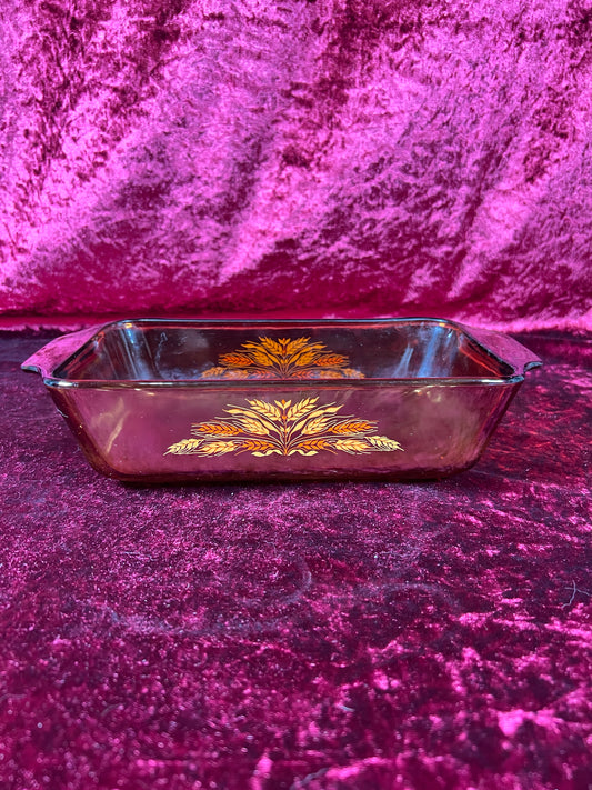 Vintage Kitchen - Casserole Pan - Harvest Pattern - Brown Glass - Anchor Hocking
